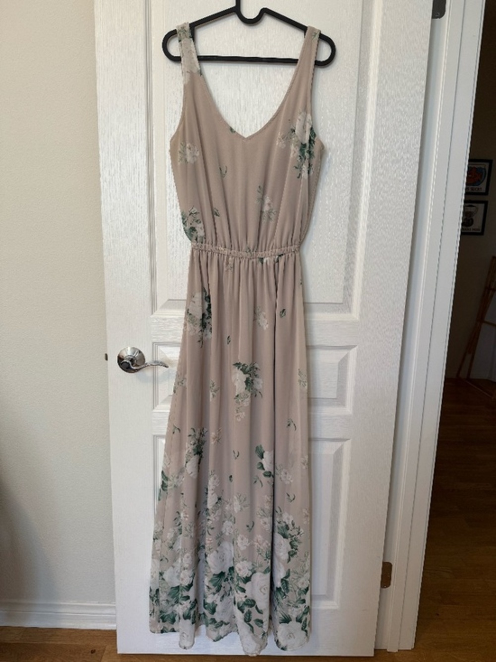 Show Me Your Mumu Floral Maxi Dress Taupe Green Rose Low Back Wedding Guest M
